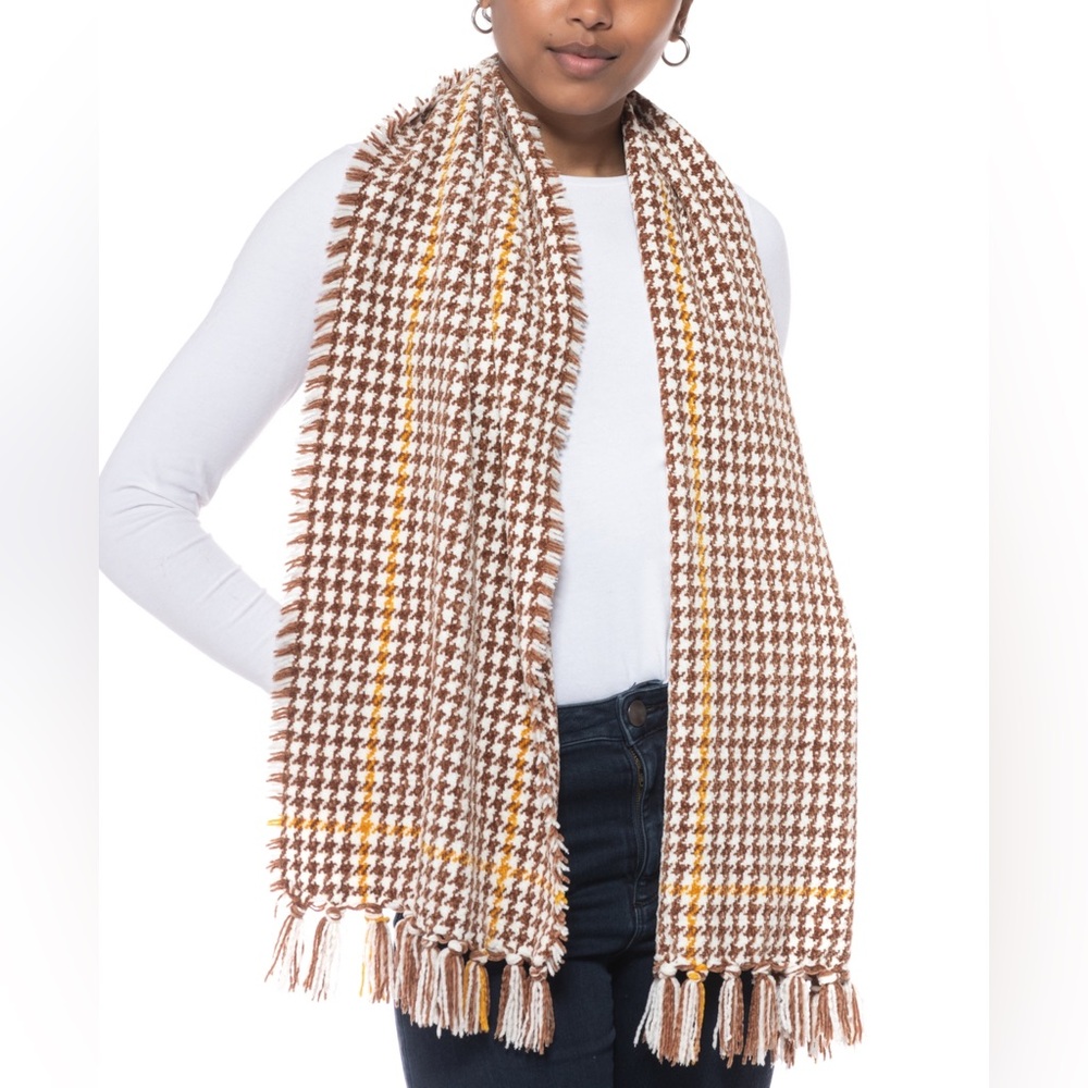 Charter Club Brown and Yellow Houndstooth Scarf
